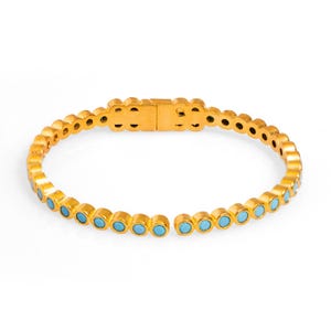 Turquoise Gemstone & Gold Dainty Bangle Bracelet