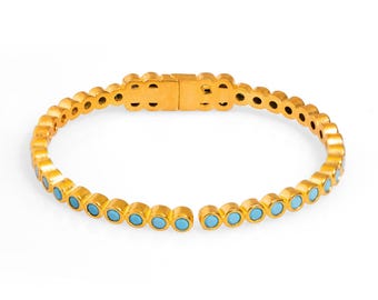 Turquoise Gemstone & Gold Dainty Bangle Bracelet