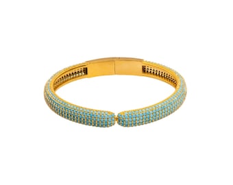 Elegant Turquoise & Gold Fashion Design Bangle Bracelet