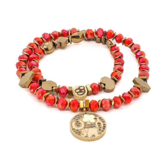 Lucky Protection Symbol Charm Double Beaded Red Bracelet