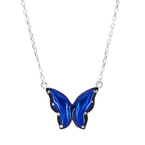 Spirituele vlinder blauw emaille sterlingzilveren ketting