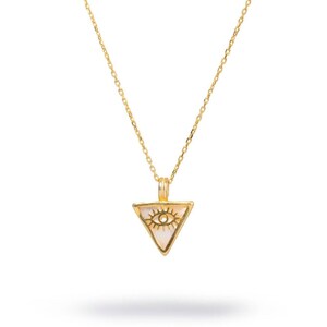 Pearl & Gold Triangle Pendant Evil Eye Talisman Necklace