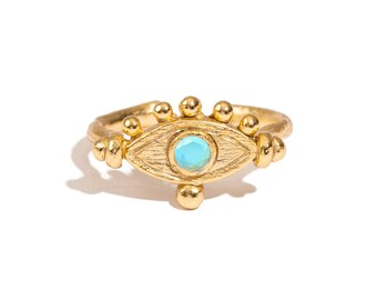 Mystic Turquoise Evil Eye Gold Adjustable Band Ring