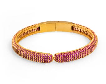 Elegant Ruby & Gold Fashion Design Bangle Bracelet