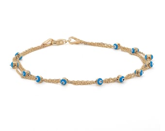 Solid Gold Dreibettzimmer Kette Evil Eye Design Armband