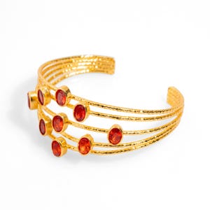 Cleopatra Gold & Carnelian Stone Cuff Chunky Bracelet