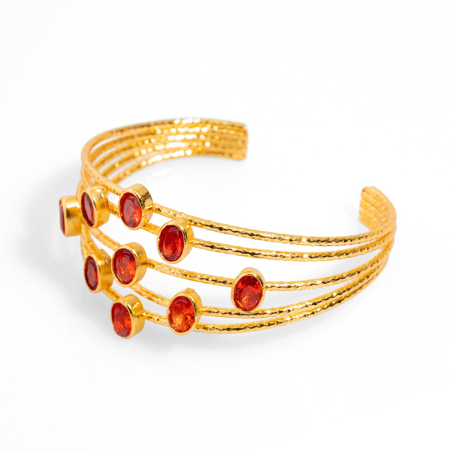 Cleopatra Gold & Carnelian Stone Cuff Chunky Bracelet