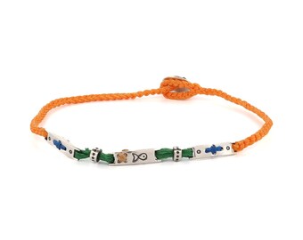 Sterling Silver Spiritual Symbols Orange Woven Hope Braided Bracelet
