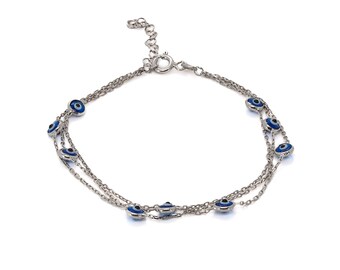 Triple Chain Evil Eye Sterling Silver Bracelet