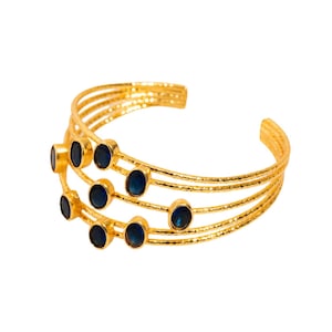 Cleopatra Gold & Sapphire Stone Cuff Chunky Bracelet