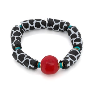 African Zebra Red Coral Beaded Bracelet