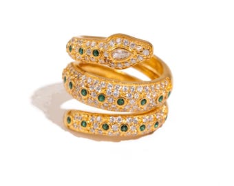 Mystic Serpent Emerald & Diamond Triple Wrap Ring