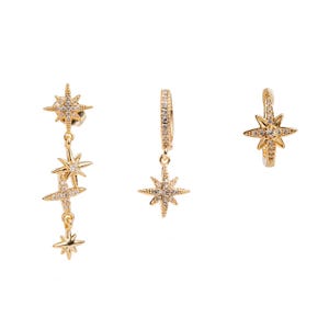 Celestial Trinity Gold & Diamond Earring Set