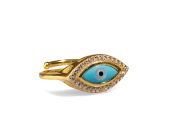 Turquoise Evil Eye & Diamond Gold Statement Ring