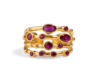 Ruby Stone & Gold Design Adjustable Statement Ring
