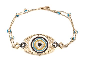 Solid Gold & Diamant Schutz Böses Auge Glück Klee Fein Armband