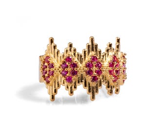 Ruby Stone & Gold Crown Adjustable Statement Ring