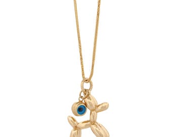 Puppy Luck Balloon Dog & Evil Eye Gold Necklace