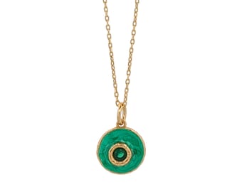Green Enamel & Jade Stone Evil Eye Gold Chain Necklace