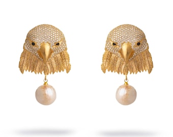 Pendientes llamativos de perla de águila majestuosa