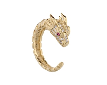 Ruby Eyed Guardian Gold Dragon Design Ring