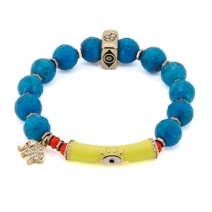 Evil Eye & Elephant Turquoise Stone Beaded Bracelet
