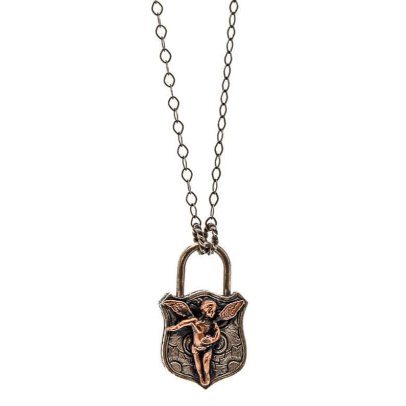 Angel Lock Necklace - 925 Silver Rhodium-Plated Chain.