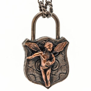Elegant Angel Lock Necklace - 925 Silver Rhodium-Plated Chain.