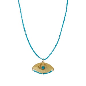 Gold Evil Eye Pendant Tiny Turquoise Stone Beaded Positive Necklace