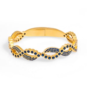 Modern Style Sapphire Gemstone & Gold Bangle Bracelet