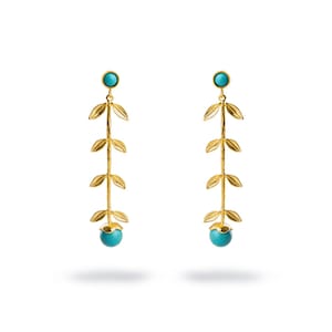 Bohemian Elegance Gold Leaf & Turquoise Stone Dangle Earrings