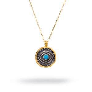 Turquoise & Sterling Silver Positive Energy Pendant Gold Necklace