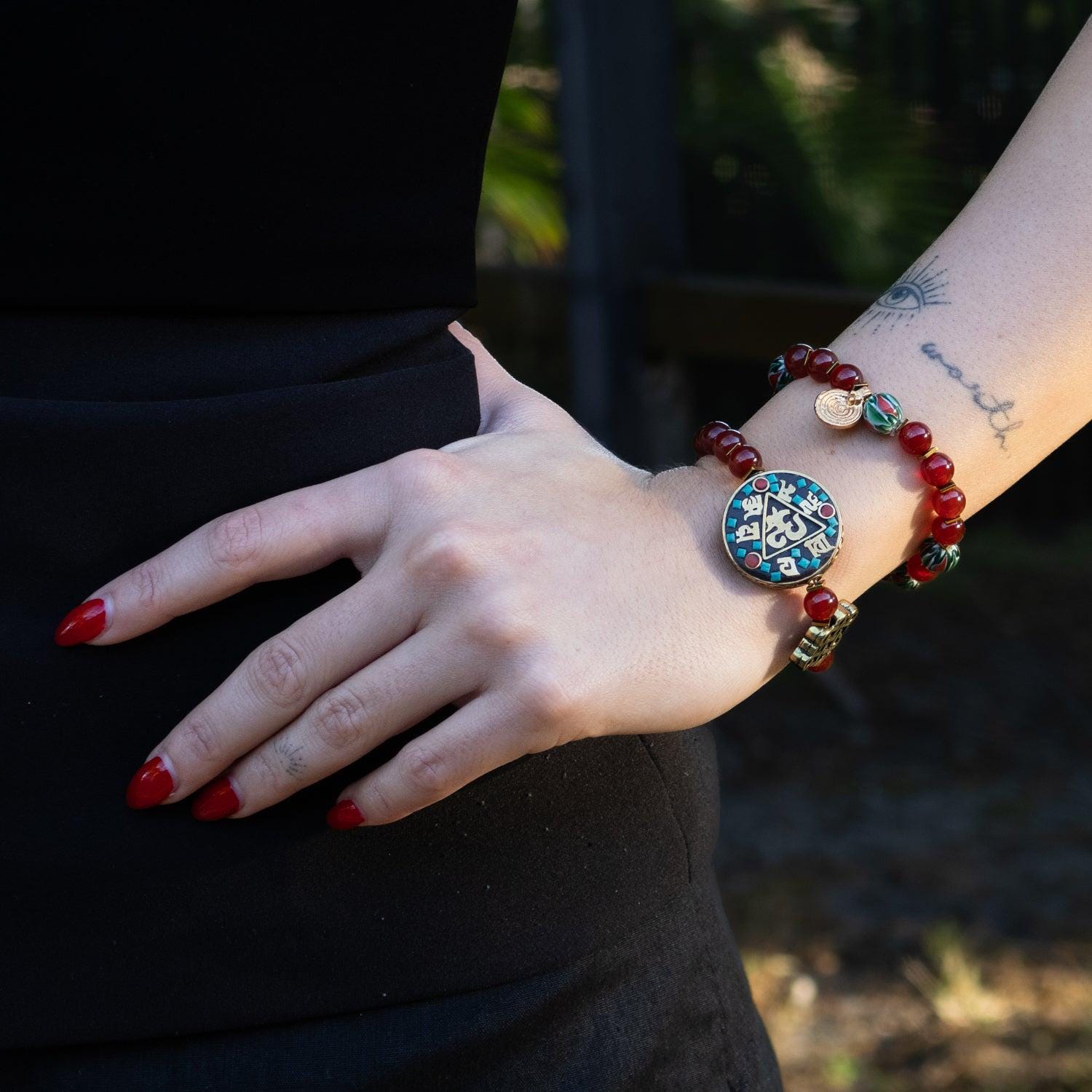 Bracciale Fatto A Mano In Corniola Orientale Con Cera D'Api - Stile Retrò, Portafortuna, Antistress, Regalo Per San Valentino