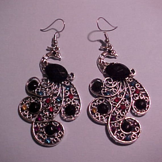 Different pair of  Peacock Earrings,  Black Facet… - image 1