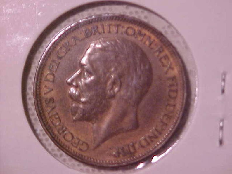 1927 English Half Penny in Extra Fine to Almost Uncirculated Condition, FREE shipping in the United States image 1