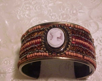 Hand Made Cuff Bracelet with a Cameo.  FREE shipping in the United States