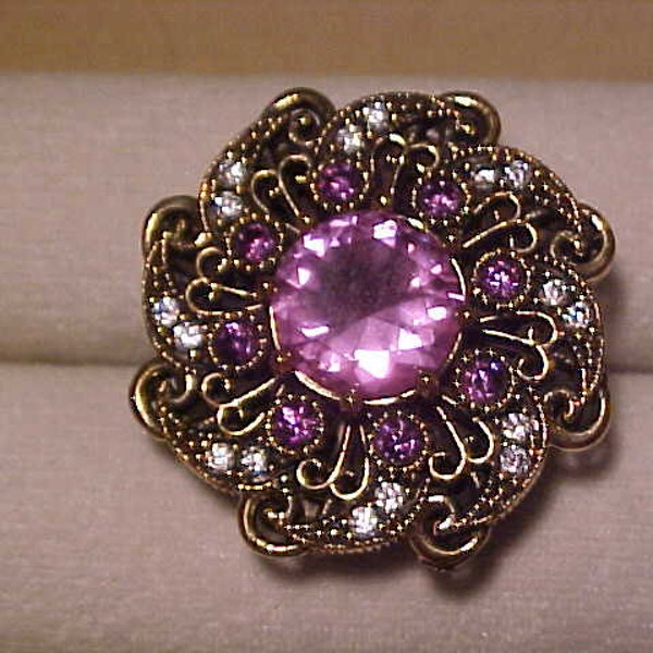 Ladies Cocktail Rings,Amethyst and White Topaz  Sterling base with Gold Plated Brass, Size 8 1/2.  FREE SHIPPING USA