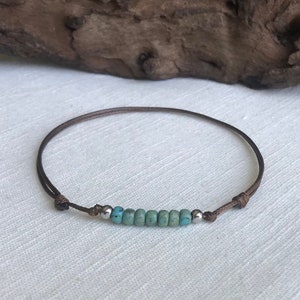 Small Blue-Green Miyuki Picasso Glass Beaded Dark Brown Waterproof Women's Adjustable Cord Anklet