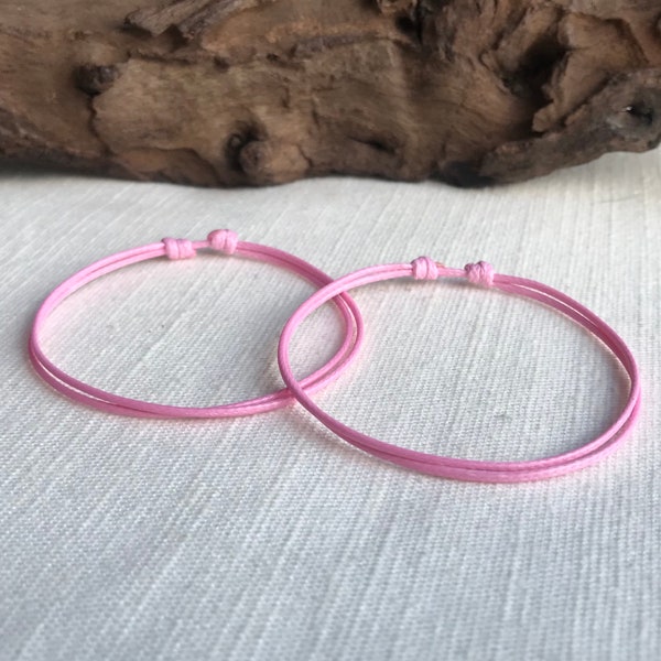 Light Pink 1mm Waterproof Waxed Cord Adjustable Bracelet or Anklet Set Unisex Friendship Couple's