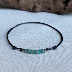 Blue Green Miyuki Picasso Glass Bead Black Waterproof Cord Anklet