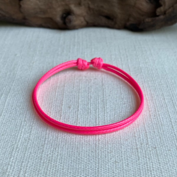 Neon Pink 1.5mm Waterproof Adjustable Cord Bracelet or Anklet Unisex