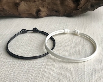 Black & White 1.5mm Durable Adjustable Cord Bracelet or Anklet Set Unisex