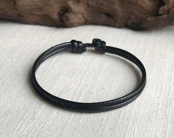 Black 2mm Waterproof Adjustable Cord Bracelet or Anklet Unisex