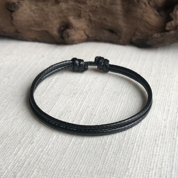 Black 2mm Waterproof Adjustable Cord Bracelet or Anklet Unisex