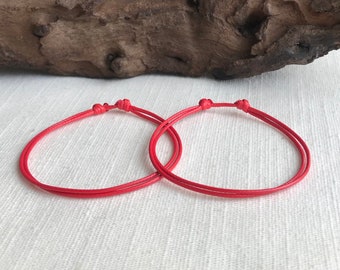 Red 1mm Waterproof Waxed Cord Adjustable Bracelet or Anklet Set Unisex Friendship Couple's
