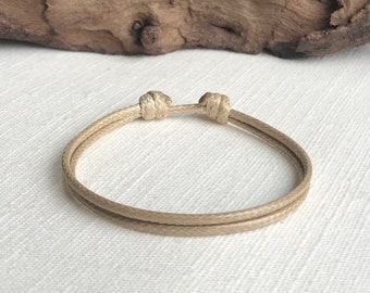 Tan 2mm  Adjustable Cord Bracelet or Anklet Unisex