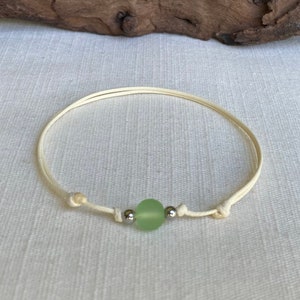 Custom Cord Color Frosted Green Glass Bead Waterproof Women's Adjustable Cord Anklet or Bracelet