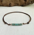 Small Blue-Green Miyuki Picasso Glass Beaded Dark Brown  Women's Adjustable Cord Anklet