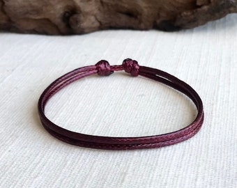 Dark Red 1.5mm Waterproof Adjustable Cord Bracelet or Anklet Unisex