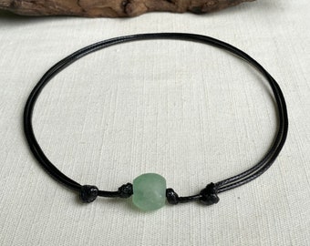 Sea Green Recycled Glass Adjustable Waterproof 2mm Black Cord Unisex Necklace